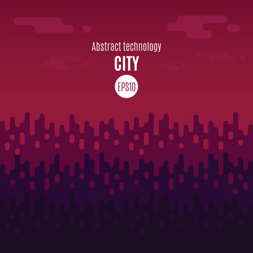 Abstract Technology Flat City. Modern Red Background From Liquid Forms. Vector Illustration