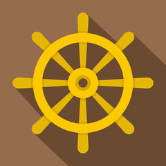 Obraz premium Wooden ship wheel icon, flat style