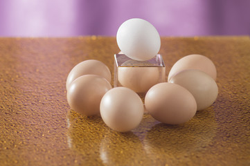 A few eggs on a bright background