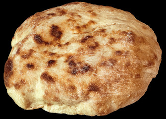 Leavened Flat Bread Loaf Isolated on Black Background