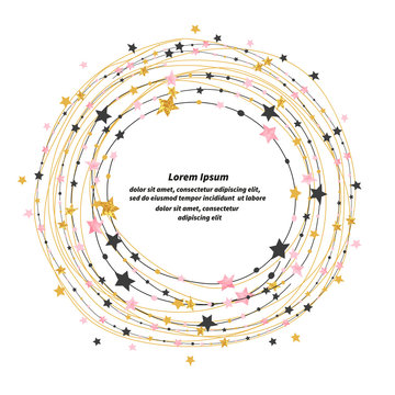 Circle stars frame border with place for text. Vector round celebration decor. 