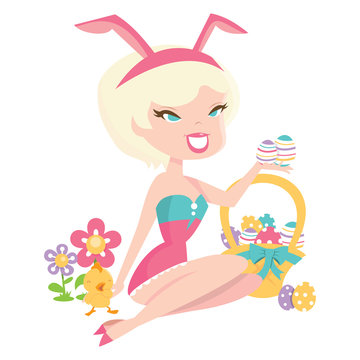 Cartoon Retro Easter Bunny Pinup Girl
