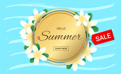 Summer Plumeria Flowers gold frame or Summer floral Design