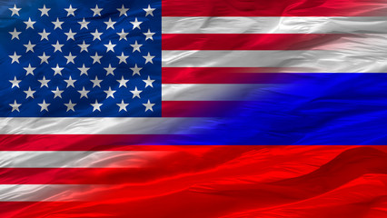 Mixed USA and Russia flag, three dimensional render