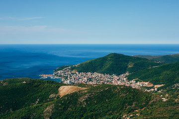 Fototapeta na wymiar Budva Riviera in Montenegro. Sea coast and the mountains