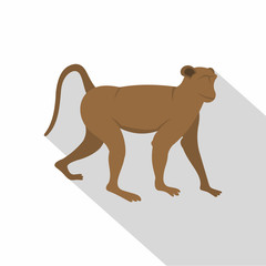 Brown monkey icon, flat style