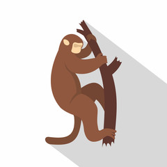 Macaque is climbing up on a tree icon, flat style