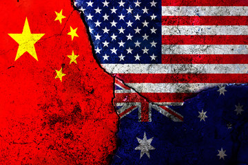 Cracks in the wall. Flags: USA, China, Australia