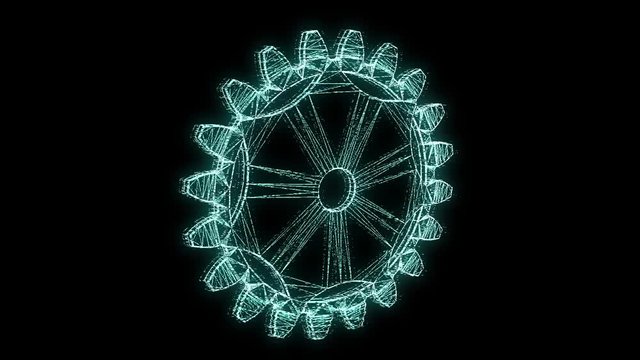 Cogwheel Gear in Hologram Wireframe Style. Nice 3D Rendering

