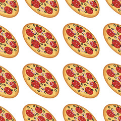 Vector seamless pattern with with tasty pizza