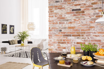 Living room with dining table