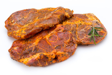 Pork chop, marinated. Isolated on the white background.