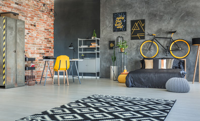 Brick wall in bedroom interior