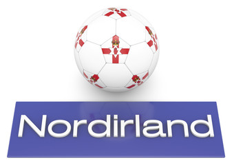 Fußball mit Flagge Nordirland, deutsche Version, Version 2, 3D-Rendering