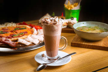 Cocoa drink on a white plate with Marshmallows
