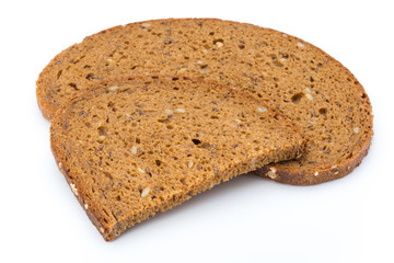 Slices of rye bread isolated on white background.