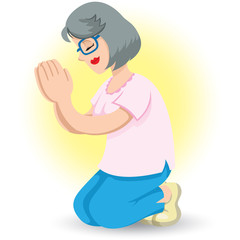 Illustration of a woman lady meditating and praying prostada, buddhism, religion philosophy. Ideal for institutional and religious materials