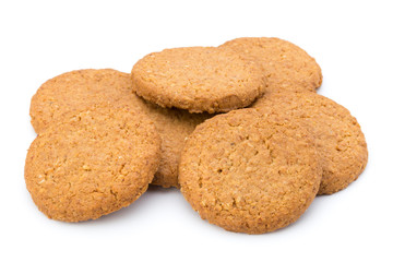 Stacked short pastry cookies isolated on white background.