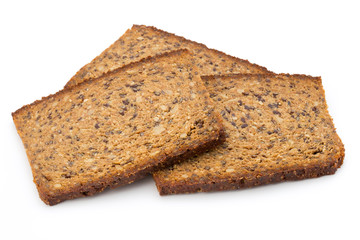 Slices of rye bread isolated on white background.
