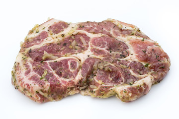 Pork chop, marinated. Isolated on the white background.