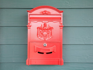 Antique metal red mailbox