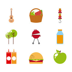 picnic related icons over white background. colorful design. vector illustration