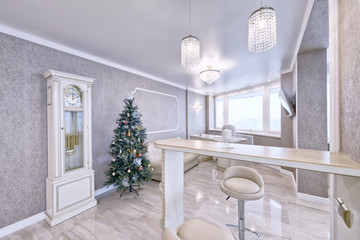 Interior of the living room in a spacious krartir in light colors.