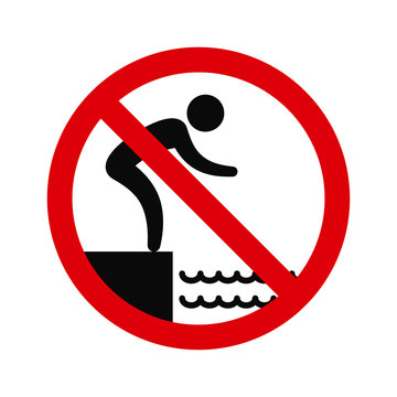 No jumping into water hazard warning sign. Vector.