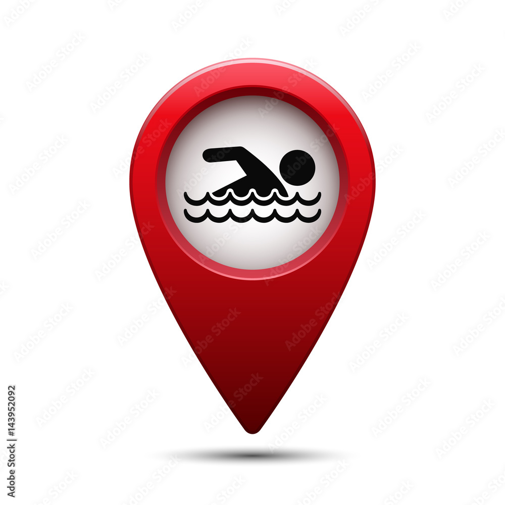 Poster map pointer with swimming pool icon. vector.