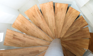Staircase of wood inside the lighthouse.