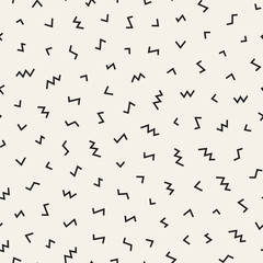 Scattered Geometric Line Shapes. Abstract Background Design. Vector Seamless Black and White Pattern.