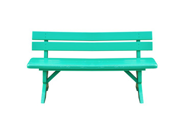 green wood bench isolated on white background with clipping path.