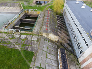 Water pumping station of irrigation system of rice fields. View