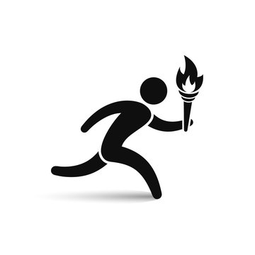 Running man with tourch flame icon. Vector illustration.