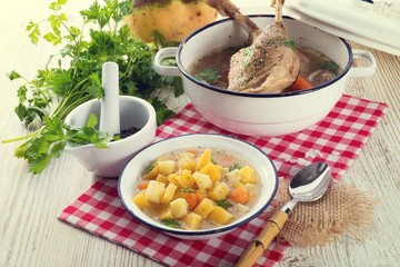 Rutabaga soup with goose meat