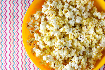 Popcorn in a yellow bowl