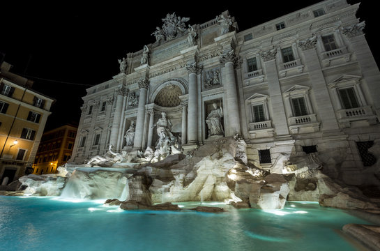 Rome, Lazio, Italy, The Trevi Fountain by night