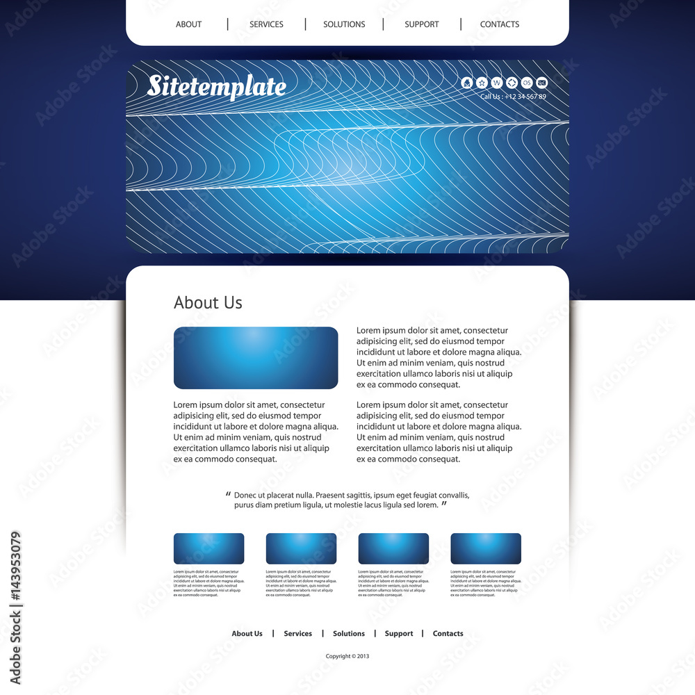 Poster website template with abstract header design - wavy lines