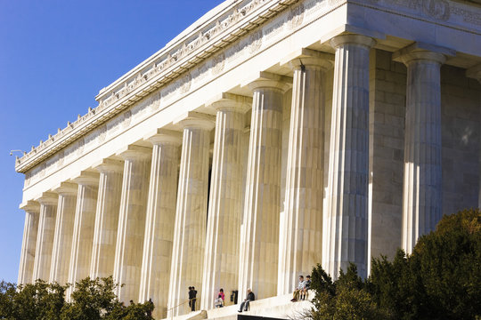 Doric fluted columns of the eastern facade of the Lincoln Memorial, National Mall, Washington DC