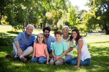 Fototapeta premium Multi generation family sitting in park