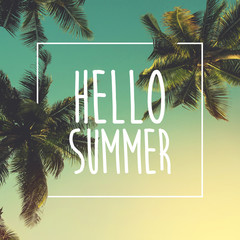 Naklejka premium Hello Summer background with palm, image, design, travel, poster, event