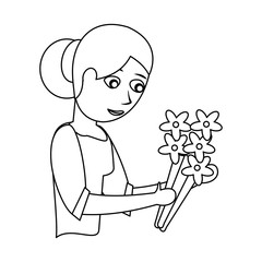 mother with flower decoration outline vector illustration eps 10