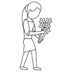 mother with flower decoration outline vector illustration eps 10