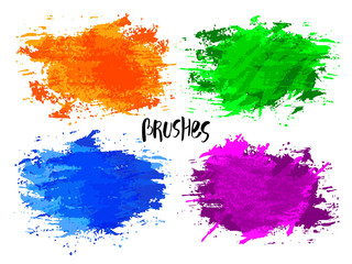 Vector watercolor blot texture. Bright brushes Isolated on white background. Hand painted grunge element. Blue green orange violet color. Rainbow multi colored. Can be used for text, quote, background