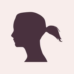 Face side view. Elegant silhouette of a female head. Vector Illustration. Ponytails hair style. Monochrome gamma.