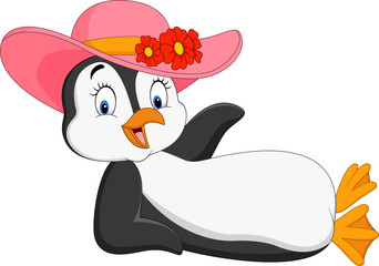 Cartoon female penguin relaxing