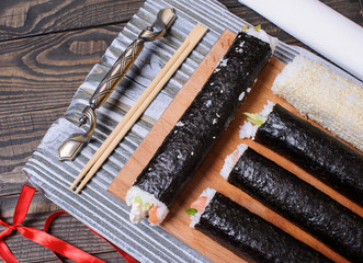 close up of fresh sushi set