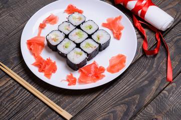 close up of fresh sushi set