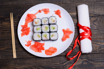 close up of fresh sushi set