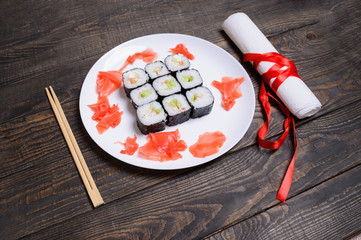 close up of fresh sushi set